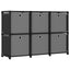 reol med 6 rum og kasser 103x30x72,5 cm stof sort