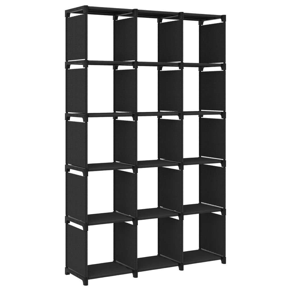 reol med 15 rum 103x30x175,5 cm stof sort