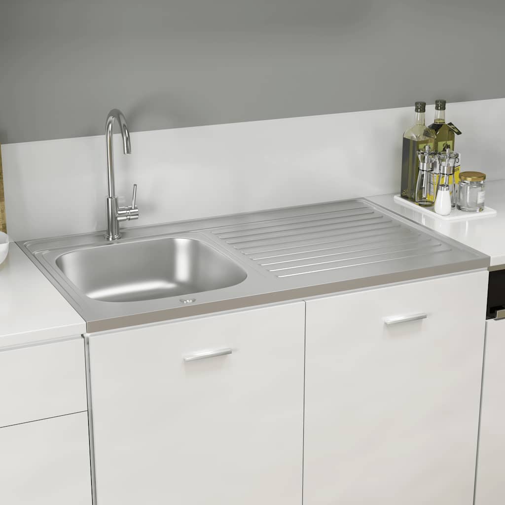 køkkenvask med afløbssæt 1000x600x155 mm rustfrit stål sølv