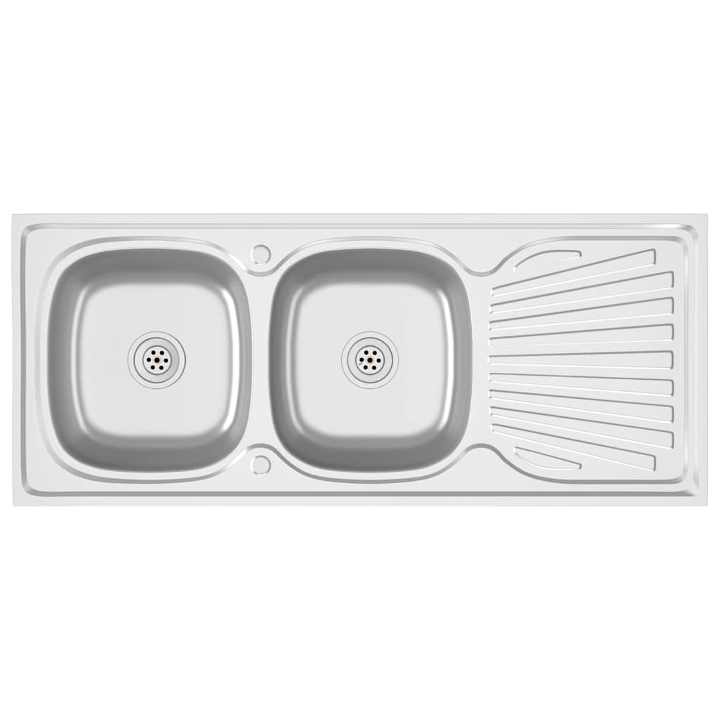 køkkenvask med 2 bassiner 1200x600x155 mm rustfrit stål sølv