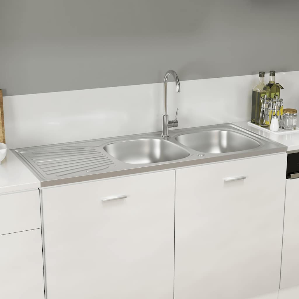 køkkenvask med 2 bassiner 1200x600x155 mm rustfrit stål sølv