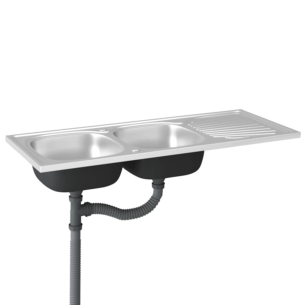 køkkenvask med 2 bassiner 1200x600x155 mm rustfrit stål sølv