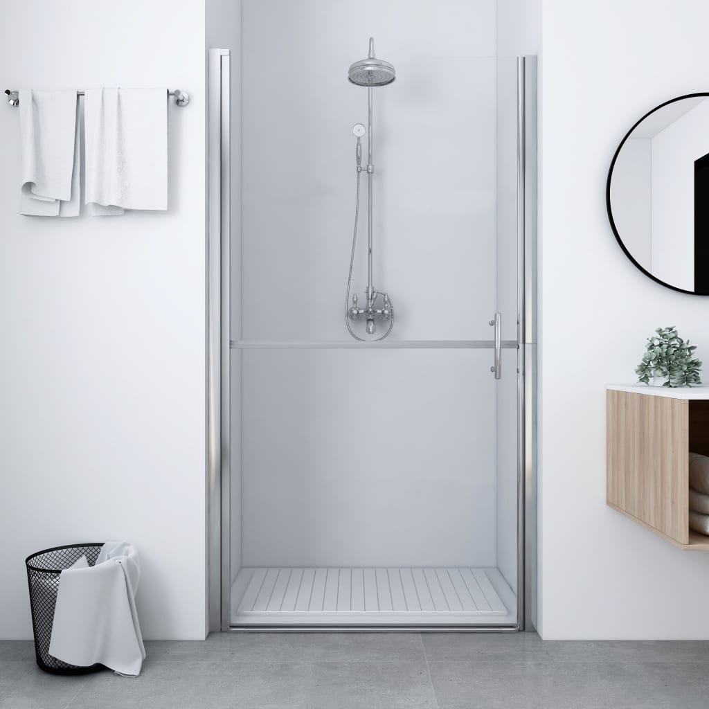 Brusedør 91×195 cm i hærdet glas - justerbar, krom