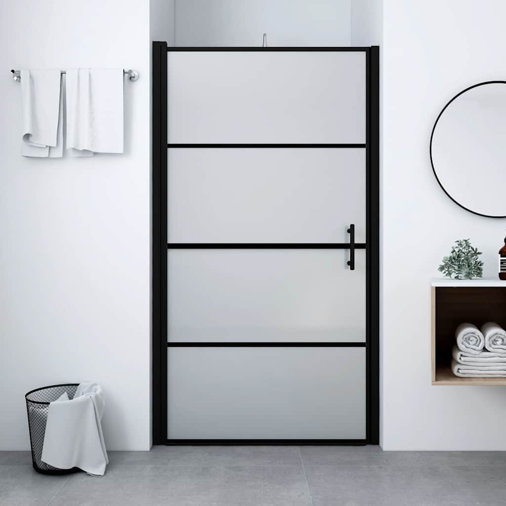Brusedør 81×195 cm - matteret hærdet glas, sort ramme
