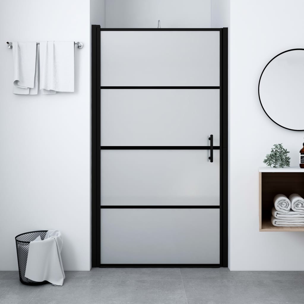 Brusedør 100×178 cm i matteret hærdet glas - sort alu
