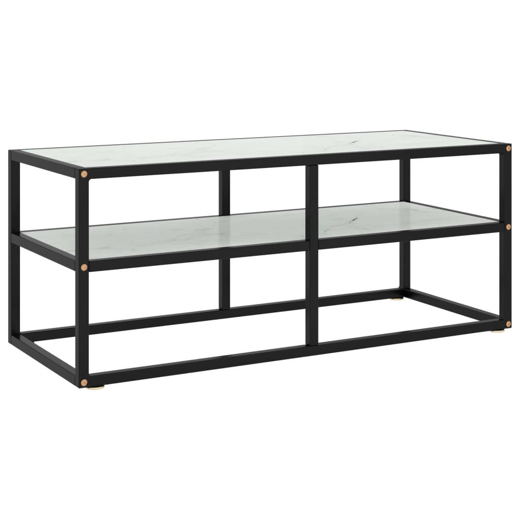 tv-bord 100x40x40 cm hvidt marmorglas sort