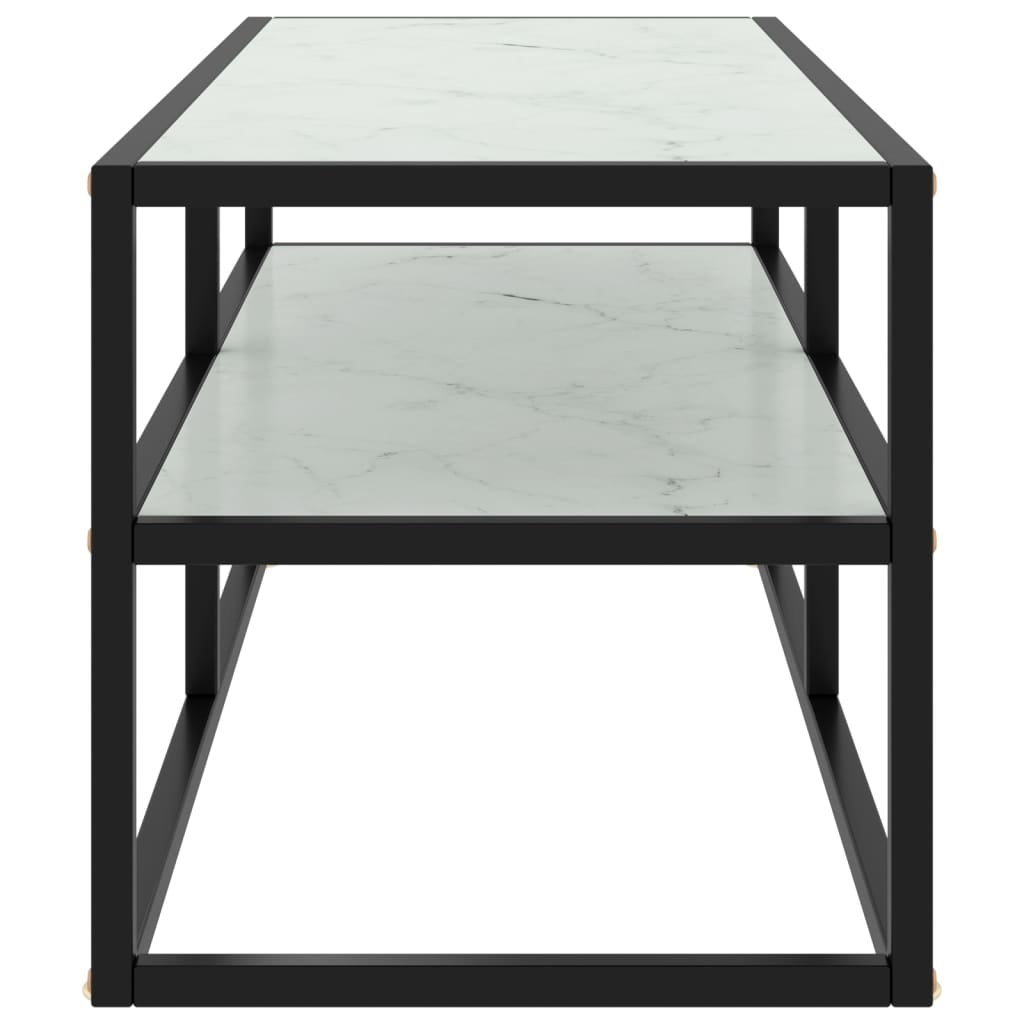 tv-bord 100x40x40 cm hvidt marmorglas sort