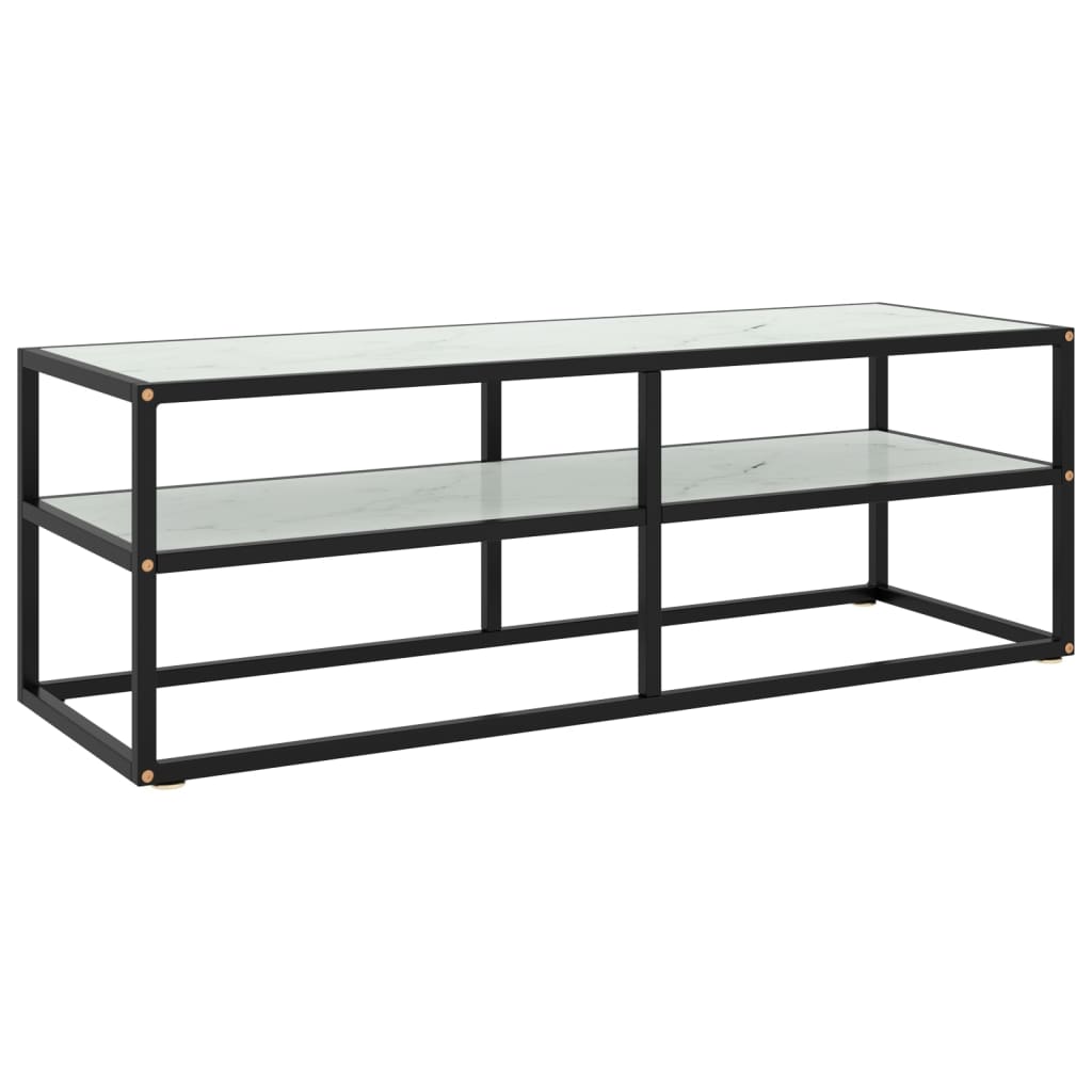 tv-bord 120x40x40 cm hvidt marmorglas sort