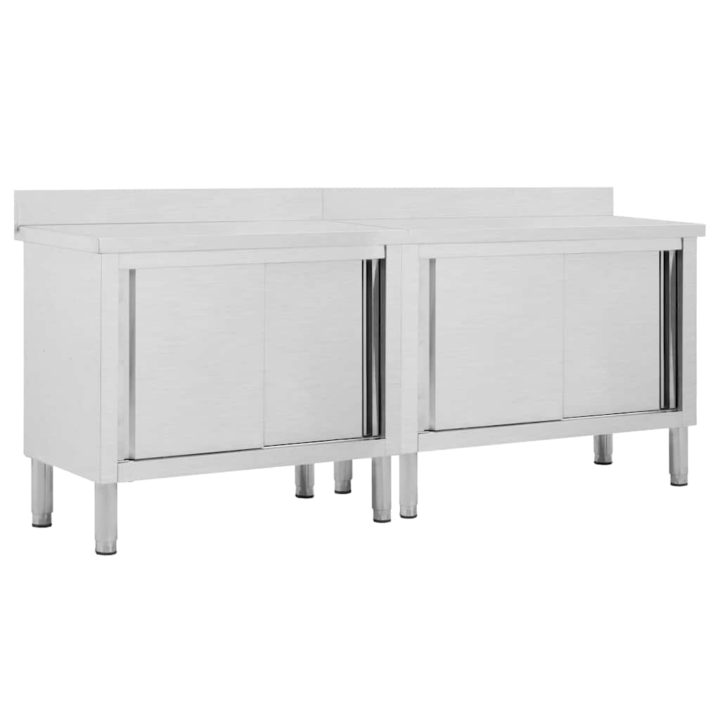 arbejdsborde m. skydedøre 2 stk. 200x50x(95-97)cm rustfrit stål billede