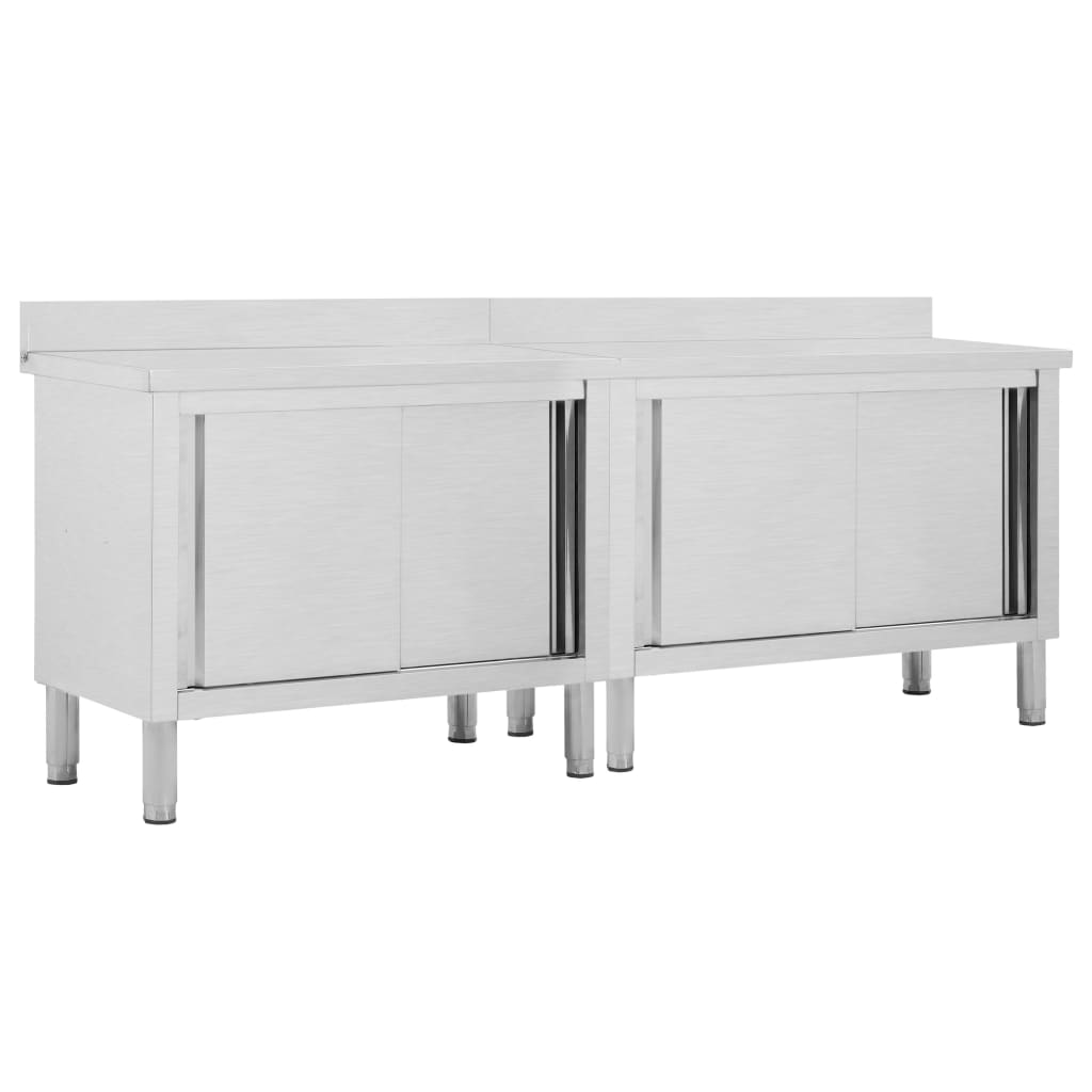 arbejdsborde m. skydedøre 2 stk. 240x50x(95-97)cm rustfrit stål billede