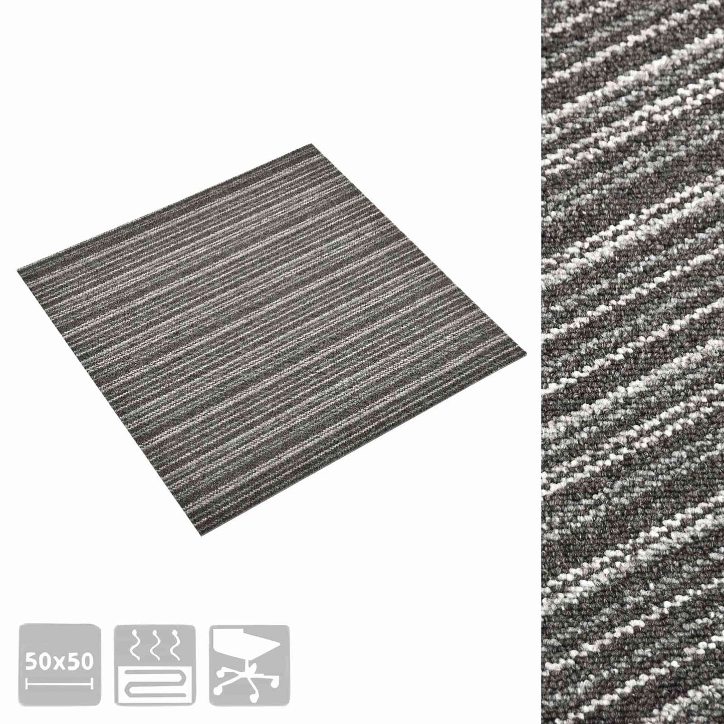 Tæppe 20 pcs Stribet antracit 50 x 50 cm 100% Polypropylen