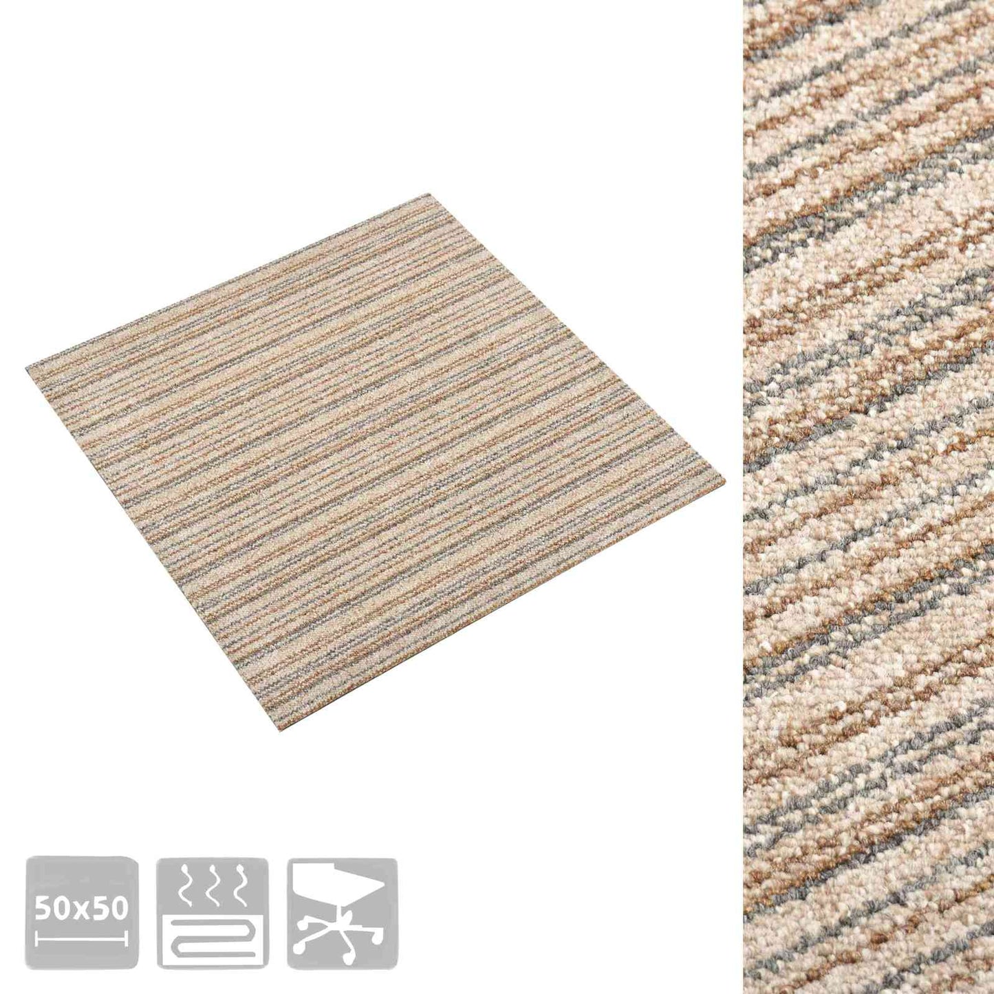 Tæppe 20 pcs Stribet beige 50 x 50 cm 100% Polypropylen