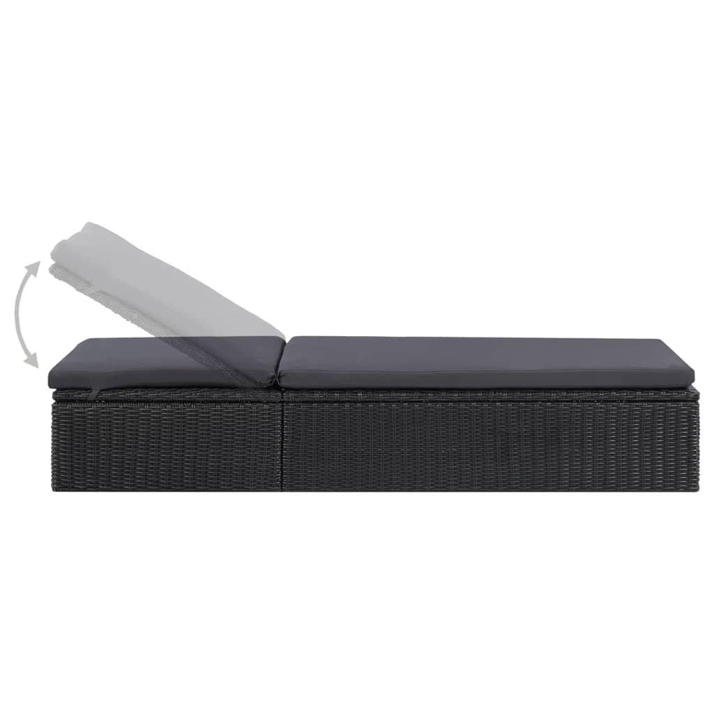 liggestol polyrattan sort og mørkegrå