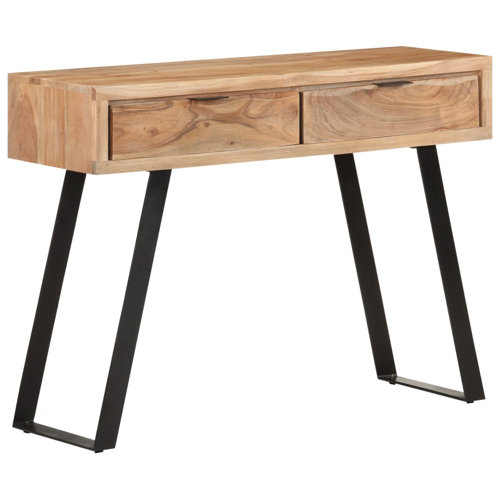 konsolbord 100x35x76 cm massivt akacietræ med naturlige kanter