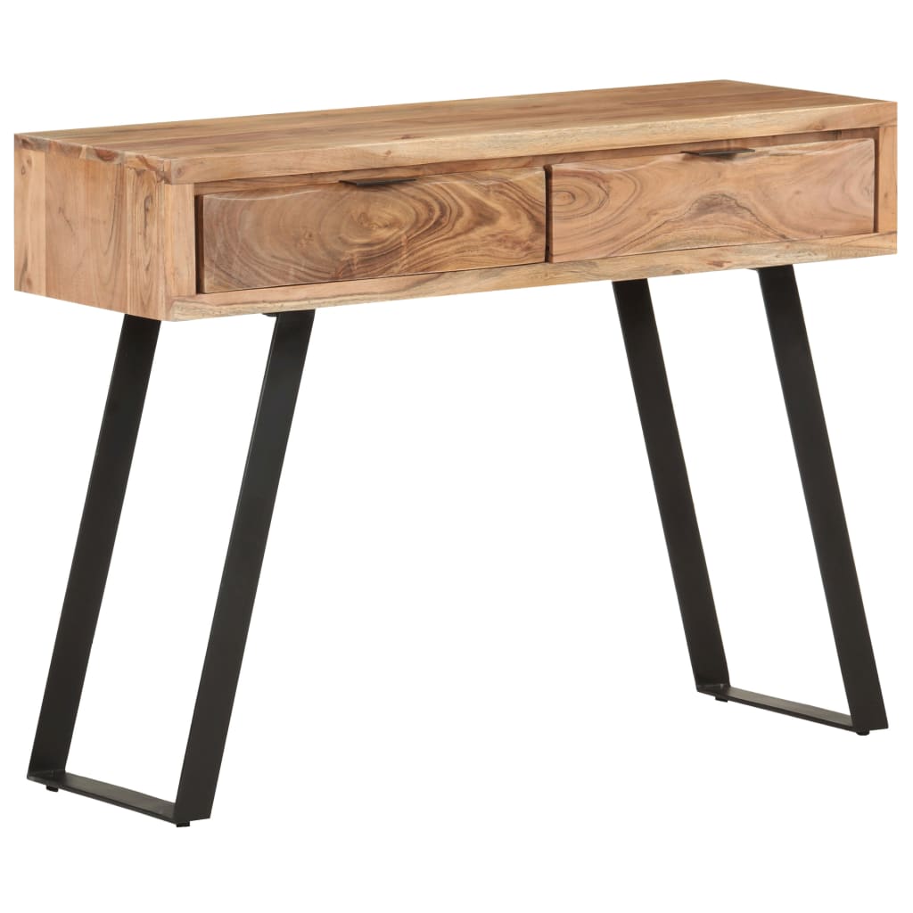 konsolbord 100x35x76 cm massivt akacietræ med naturlige kanter
