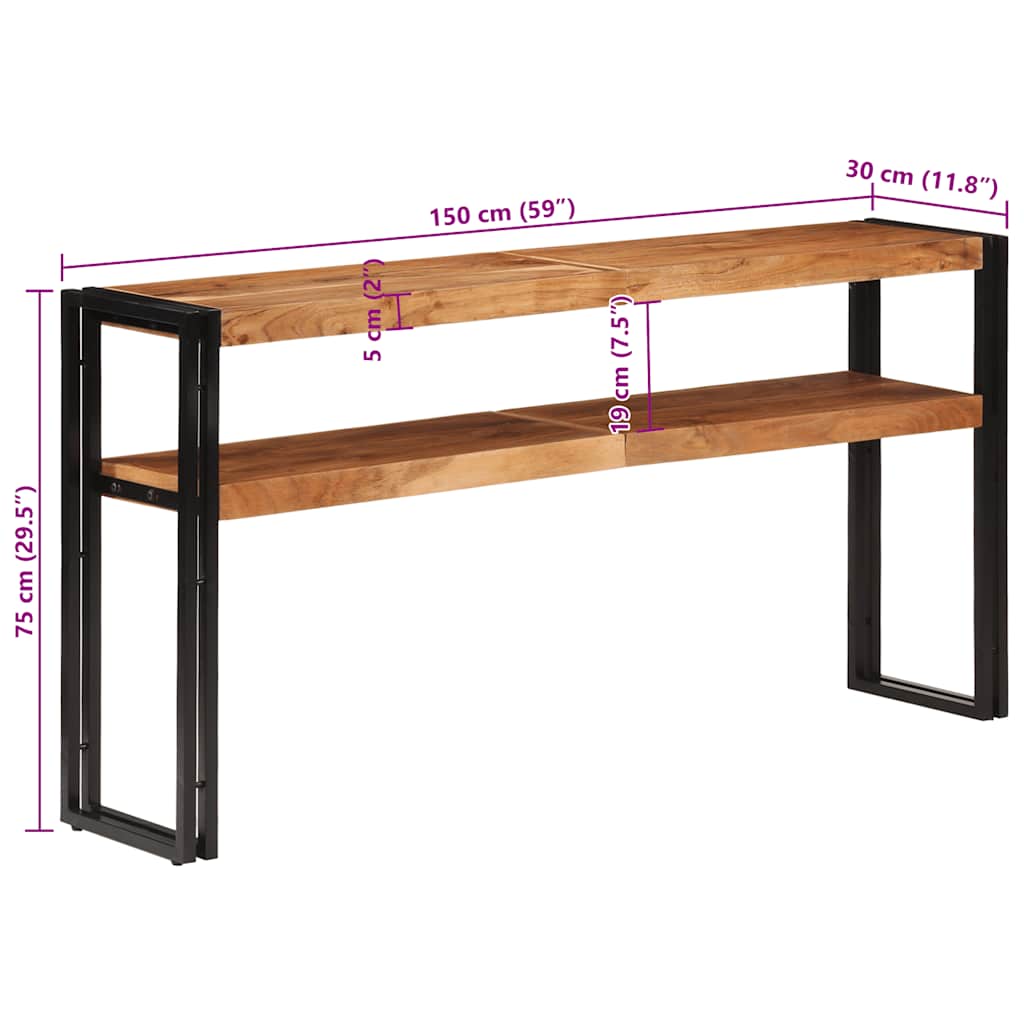 konsolbord 150x30x75 cm massivt akacietræ