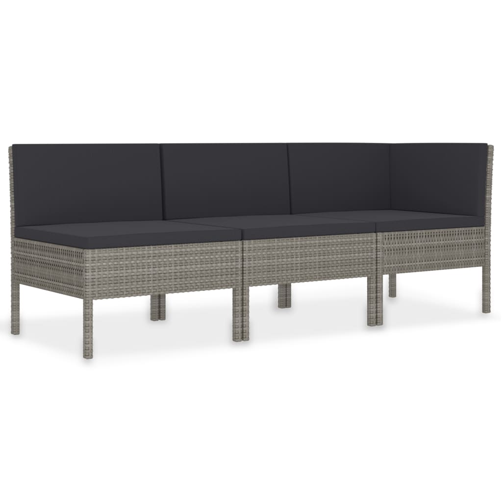 loungesæt til haven 3 dele med hynder polyrattan grå
