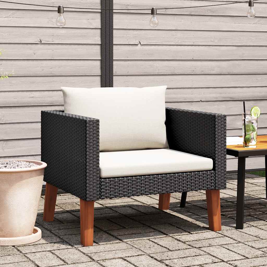 1-personssofa med hynder polyrattan sort billede
