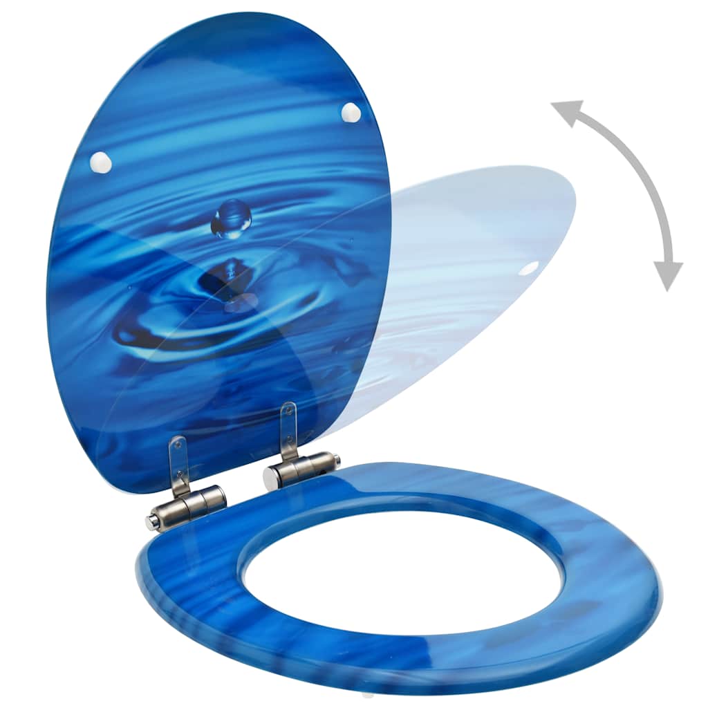 toiletsæder med soft close-låg 2 stk. MDF vanddråbedesign blå