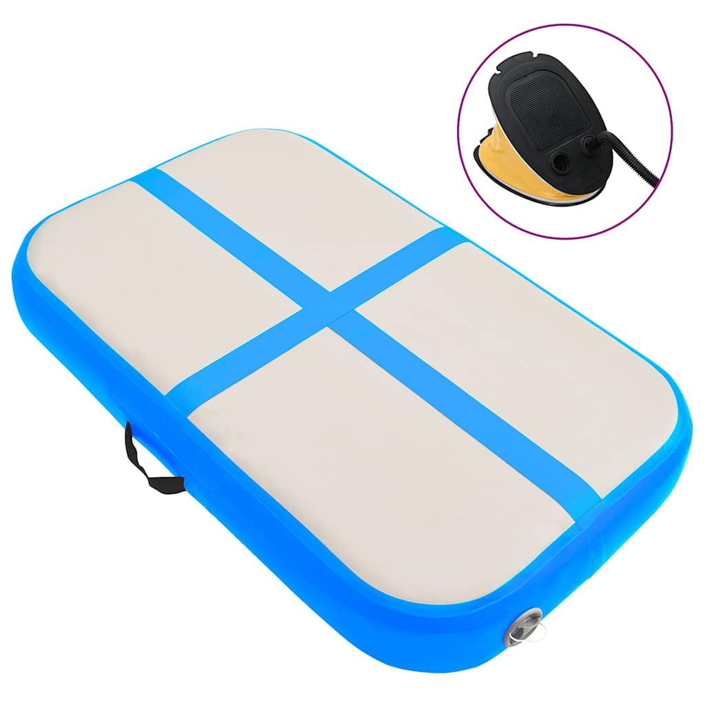 oppustelig gymnastikmåtte med pumpe 60x100x15 cm PVC blå billede