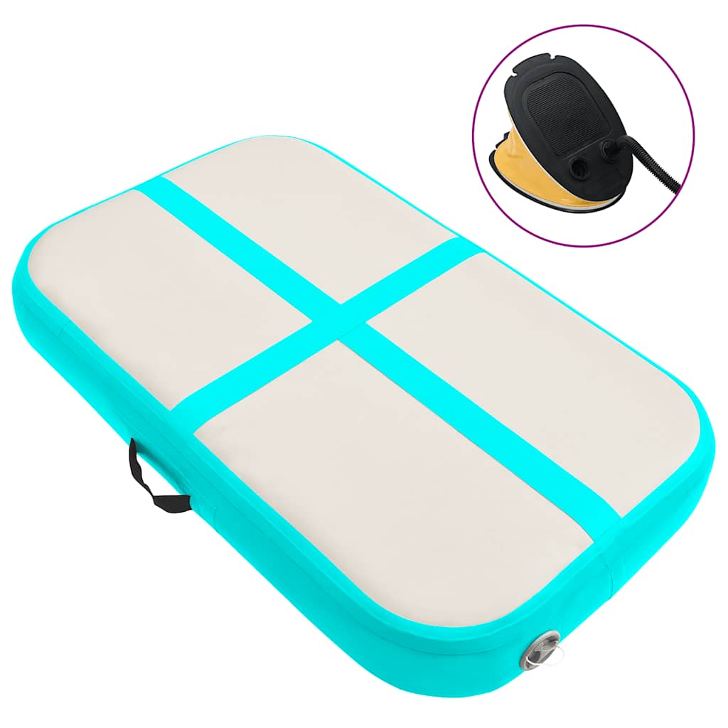 oppustelig gymnastikmåtte med pumpe 60x100x15 cm PVC grøn billede