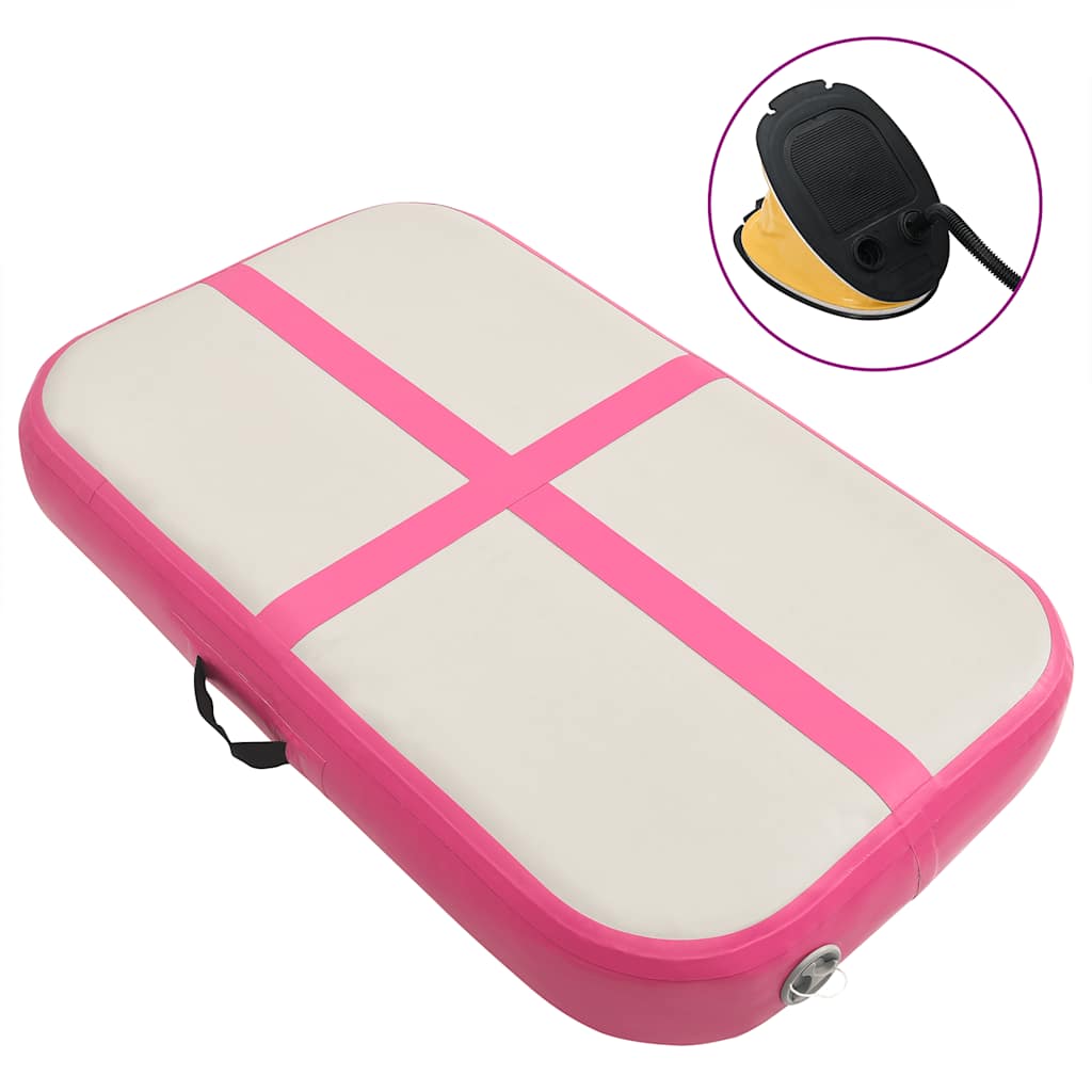 oppustelig gymnastikmåtte med pumpe 60x100x20 cm PVC lyserød billede