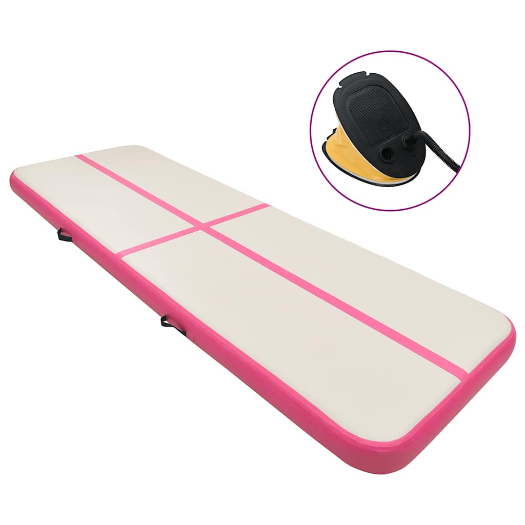 oppustelig gymnastikmåtte m. pumpe 300x100x15 cm PVC pink billede