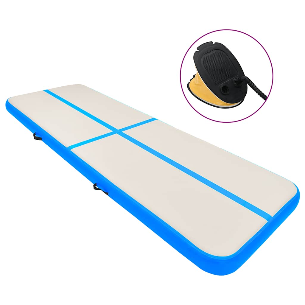 oppustelig gymnastikmåtte m. pumpe 300x100x15 cm PVC blå