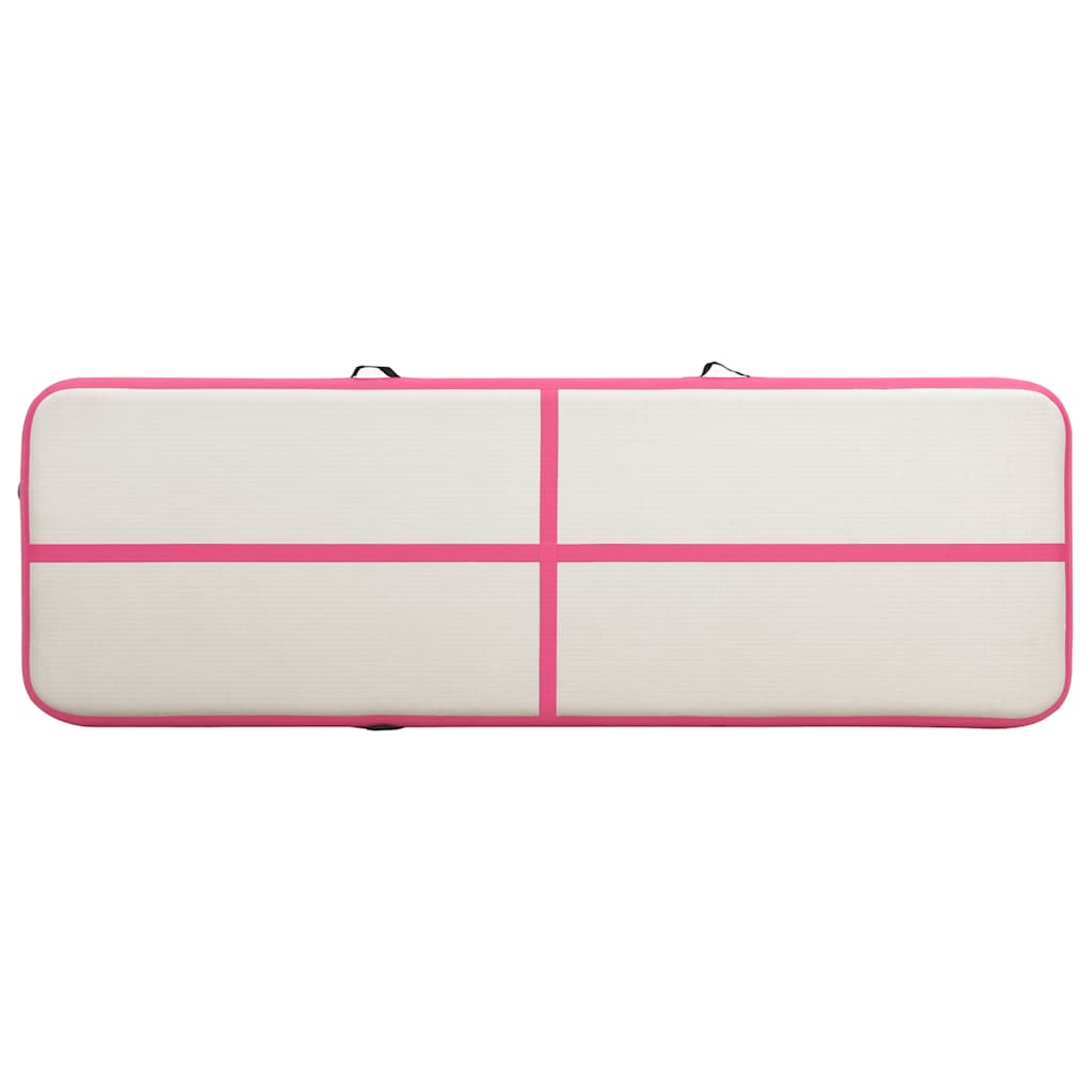 oppustelig gymnastikmåtte m. pumpe 400x100x15 cm PVC lyserød