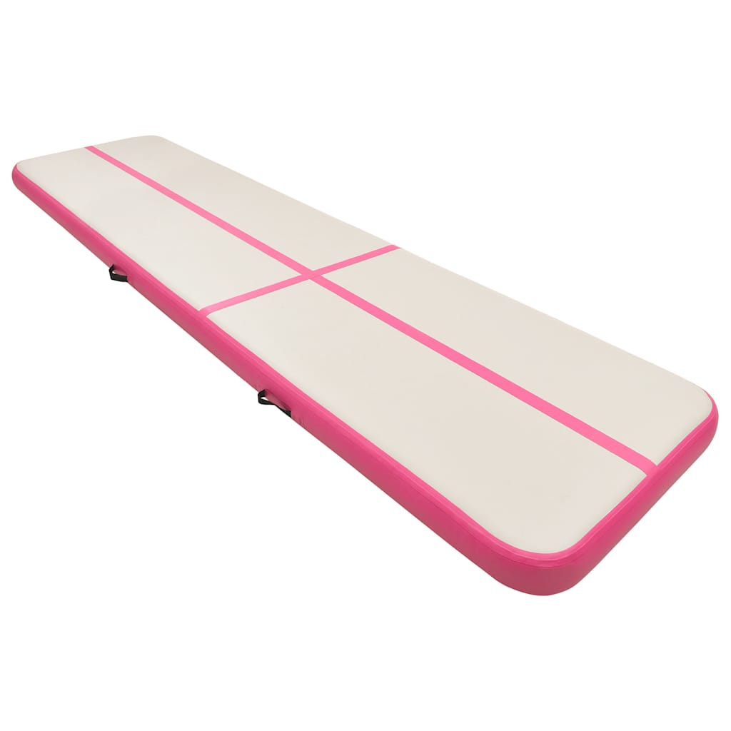 oppustelig gymnastikmåtte m. pumpe 800x100x15 cm PVC lyserød