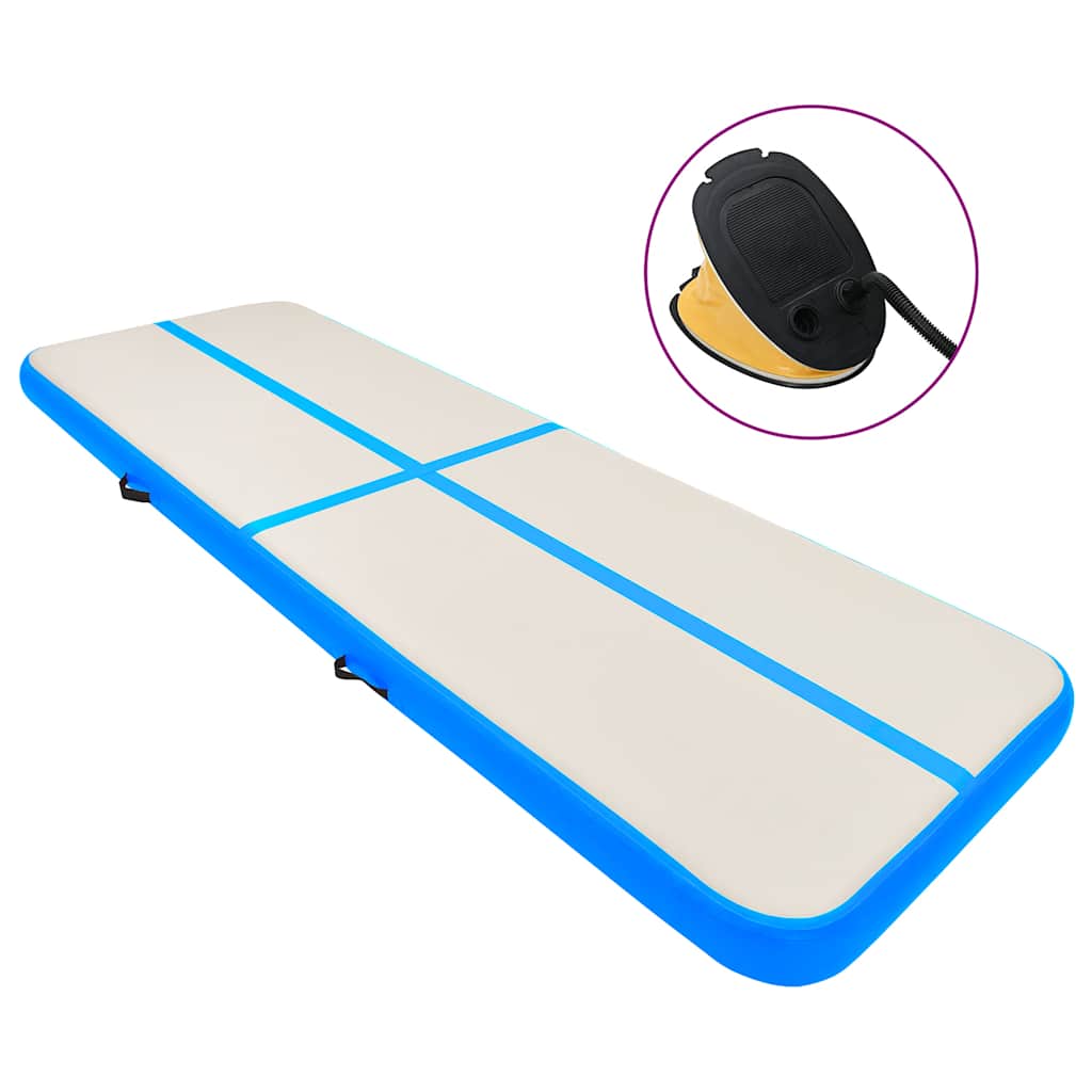 oppustelig gymnastikmåtte m. pumpe 800x100x15 cm PVC blå billede
