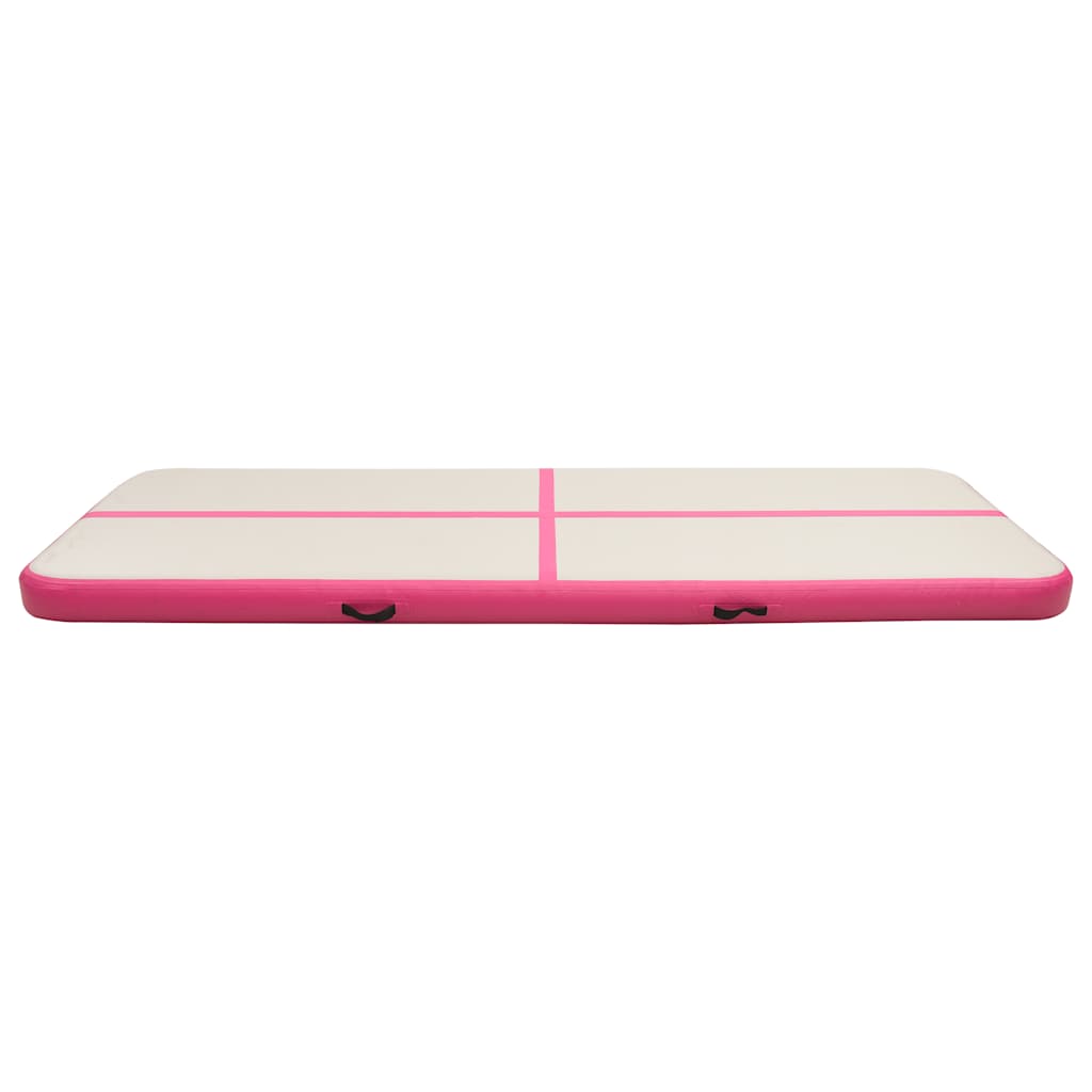 oppustelig gymnastikmåtte med pumpe 400x100x20 cm PVC lyserød