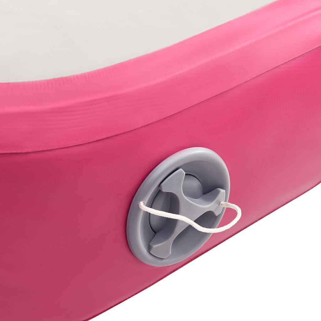 oppustelig gymnastikmåtte med pumpe 400x100x20 cm PVC lyserød