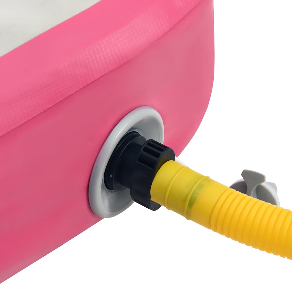 oppustelig gymnastikmåtte med pumpe 400x100x20 cm PVC lyserød