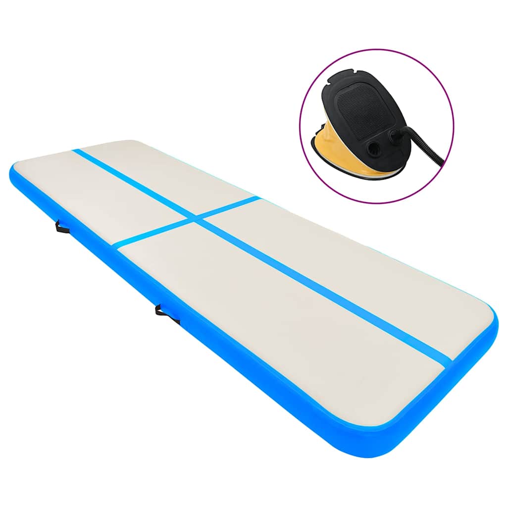 oppustelig gymnastikmåtte med pumpe 500x100x20 cm PVC blå