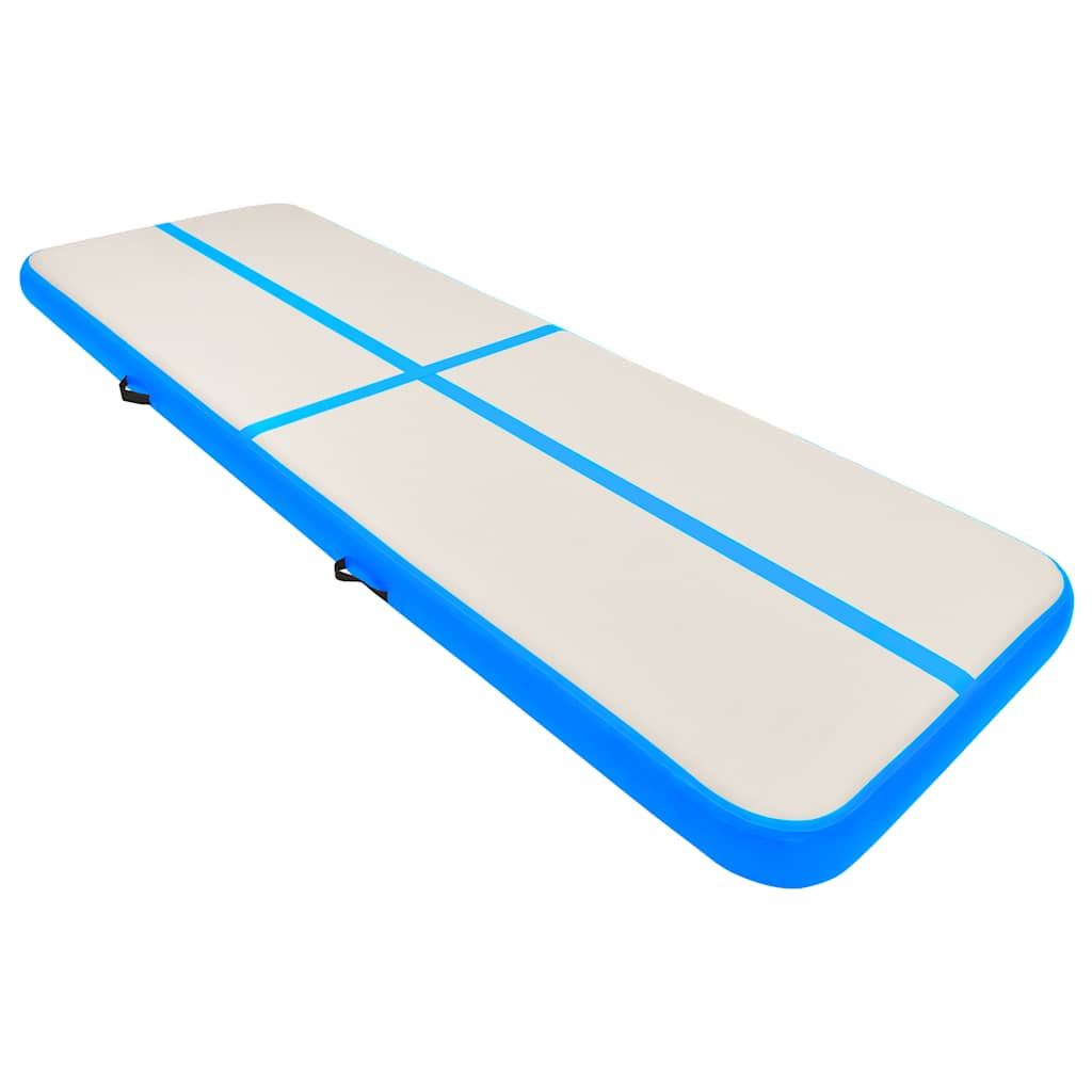 oppustelig gymnastikmåtte med pumpe 500x100x20 cm PVC blå