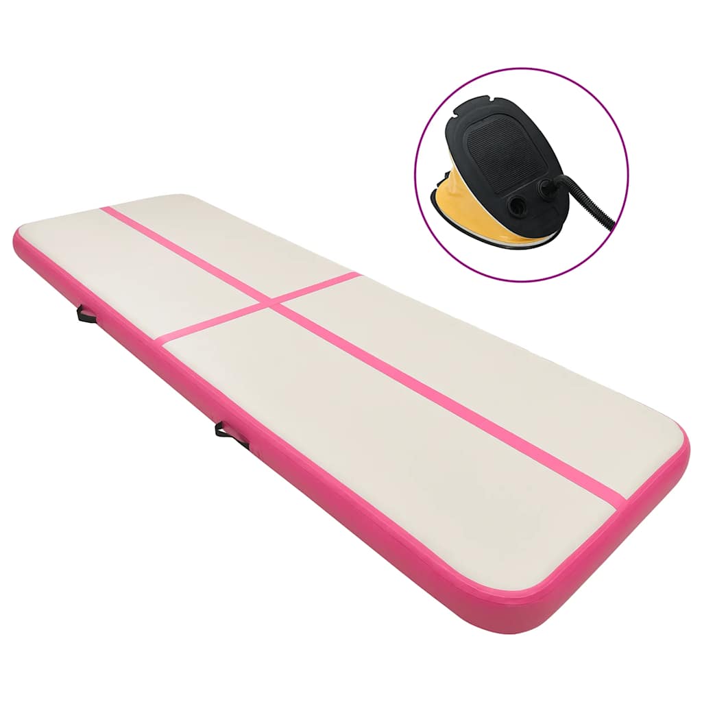 oppustelig gymnastikmåtte med pumpe 600x100x20 cm PVC lyserød