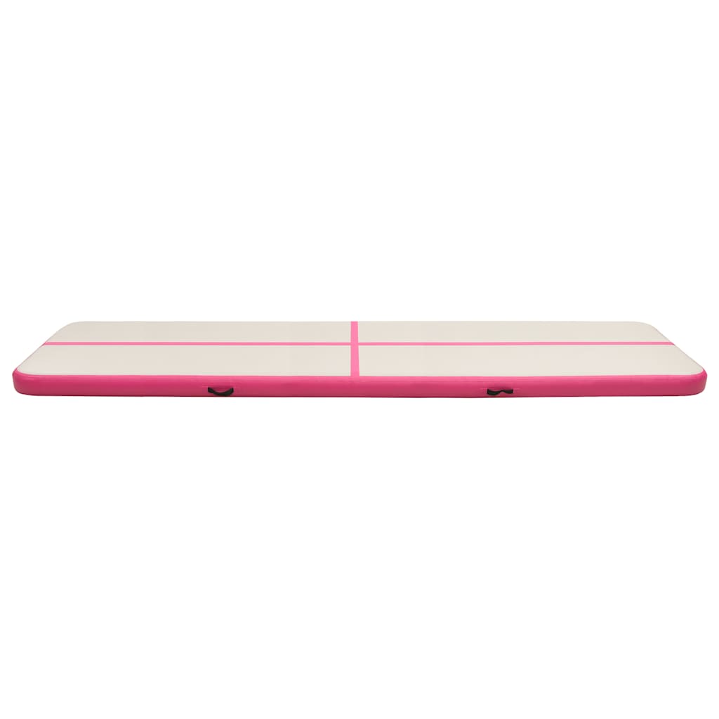 oppustelig gymnastikmåtte med pumpe 600x100x20 cm PVC lyserød