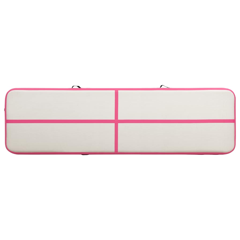 oppustelig gymnastikmåtte med pumpe 600x100x20 cm PVC lyserød
