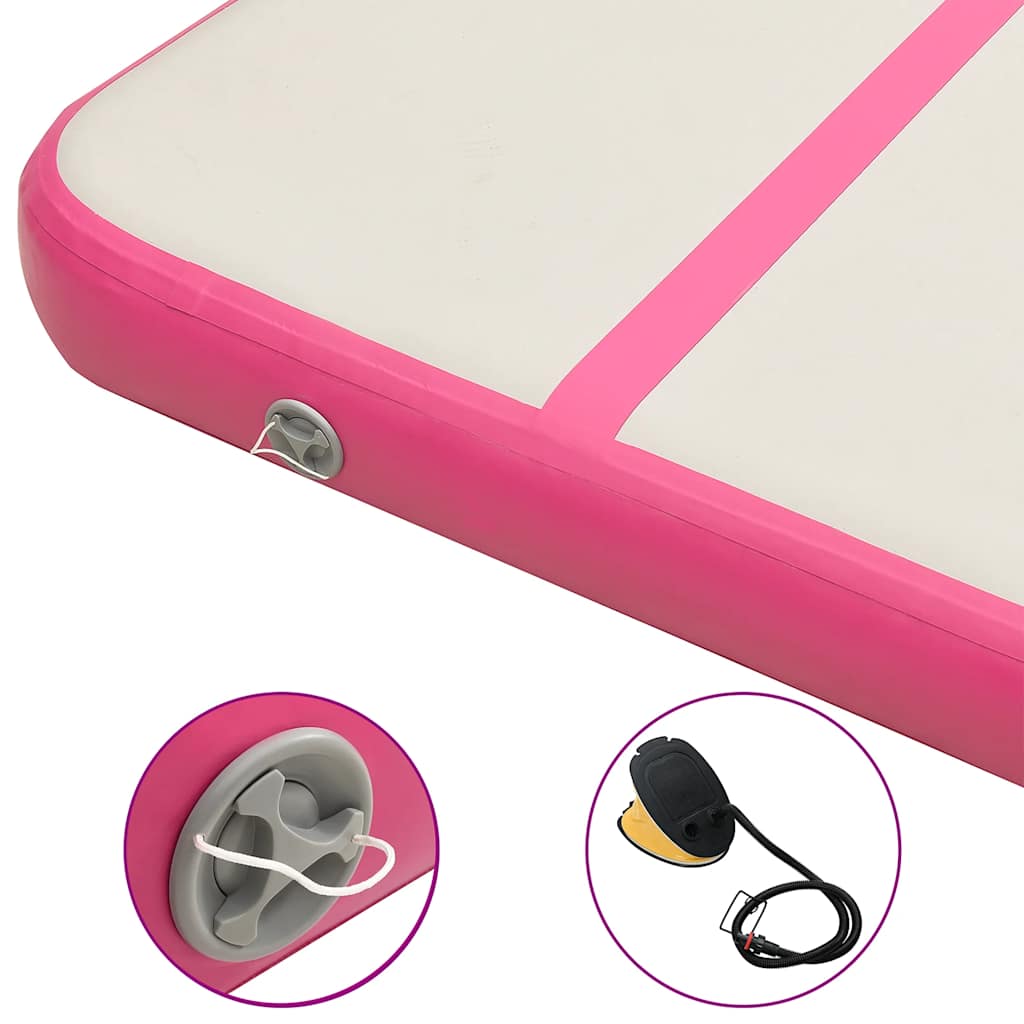 oppustelig gymnastikmåtte med pumpe 600x100x20 cm PVC lyserød