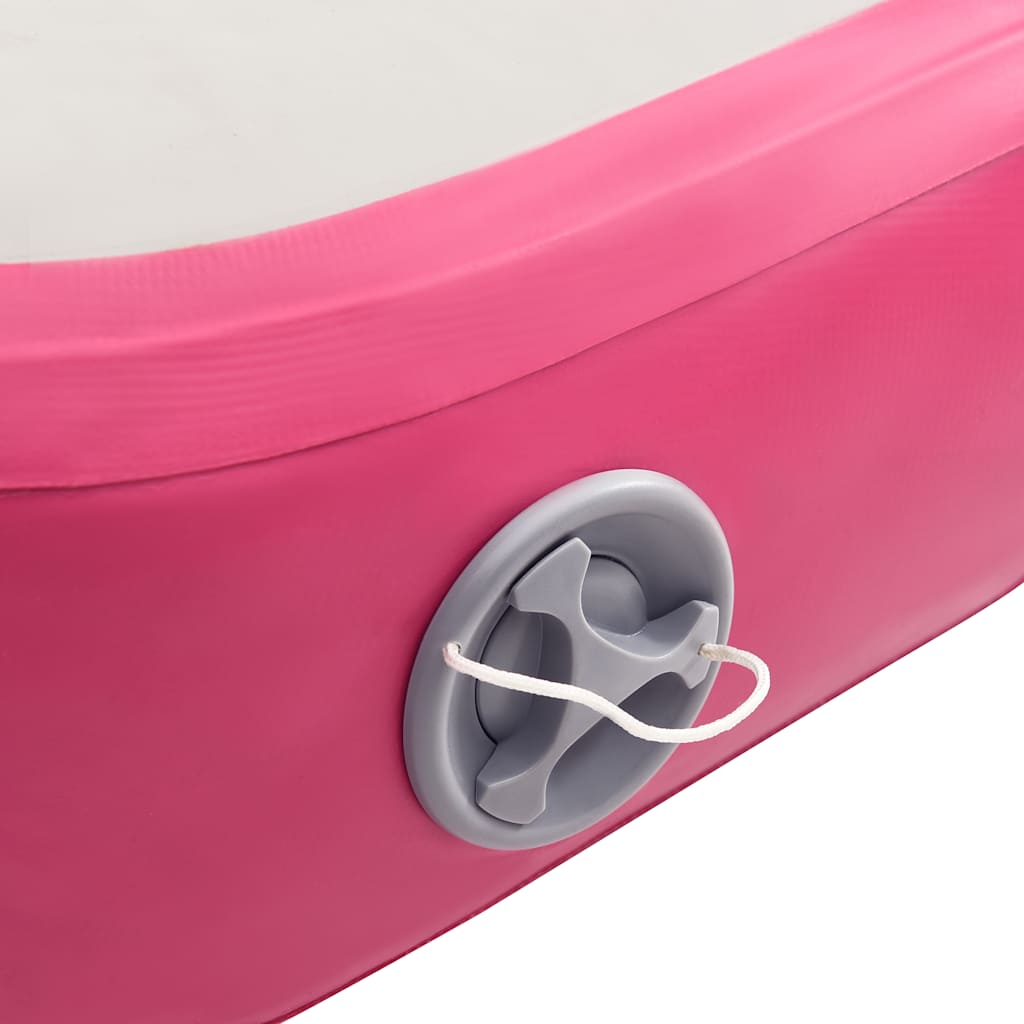 oppustelig gymnastikmåtte med pumpe 600x100x20 cm PVC lyserød