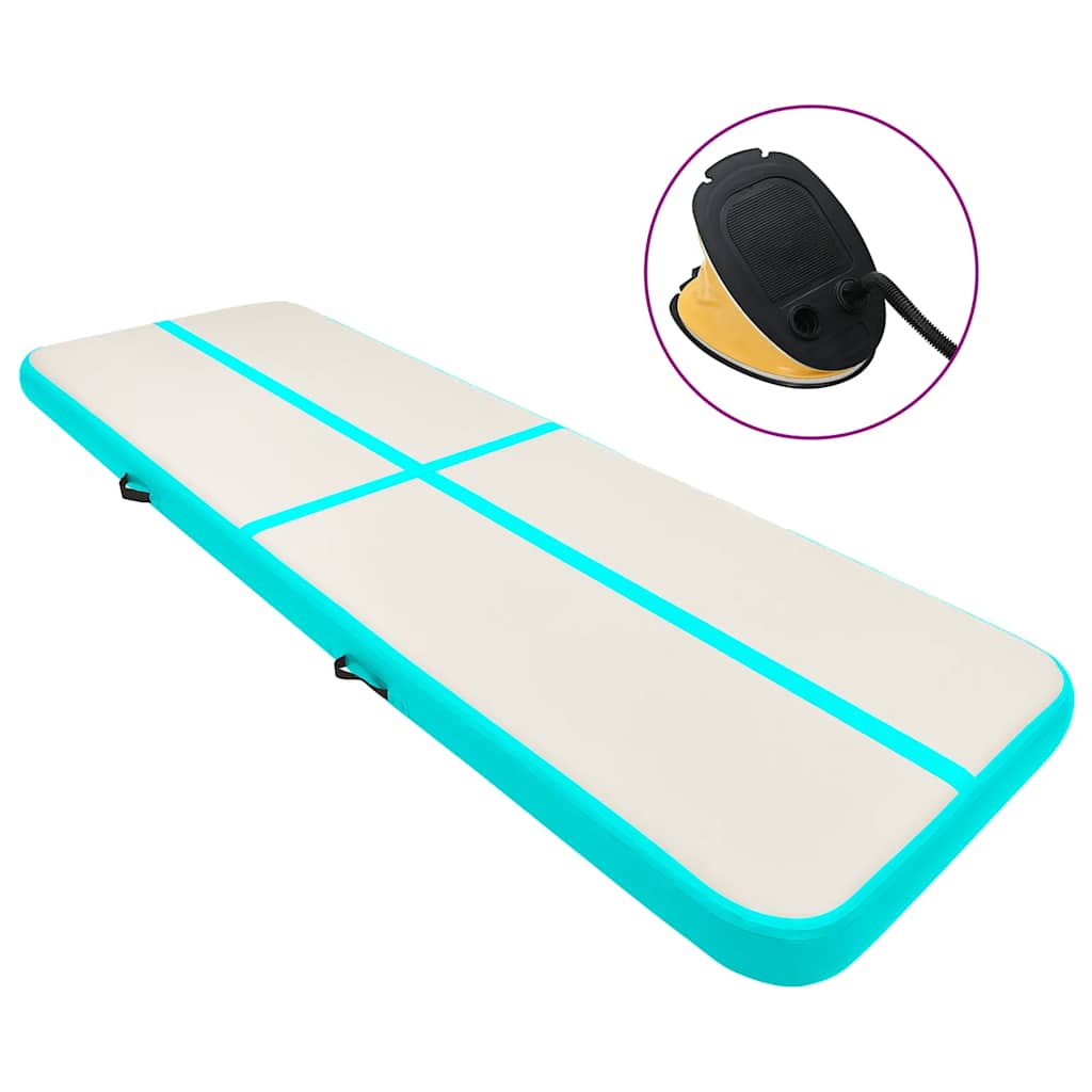 oppustelig gymnastikmåtte med pumpe 700x100x20 cm PVC grøn