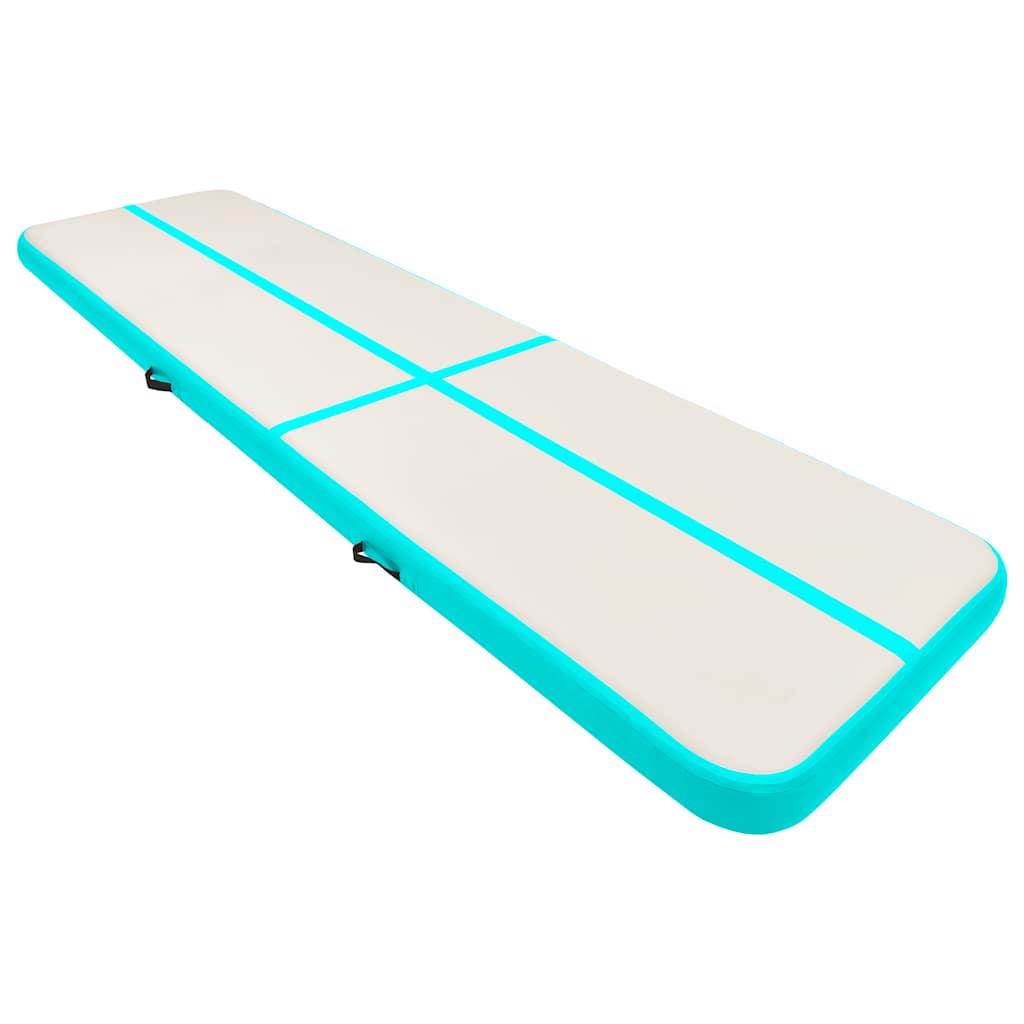 oppustelig gymnastikmåtte med pumpe 700x100x20 cm PVC grøn