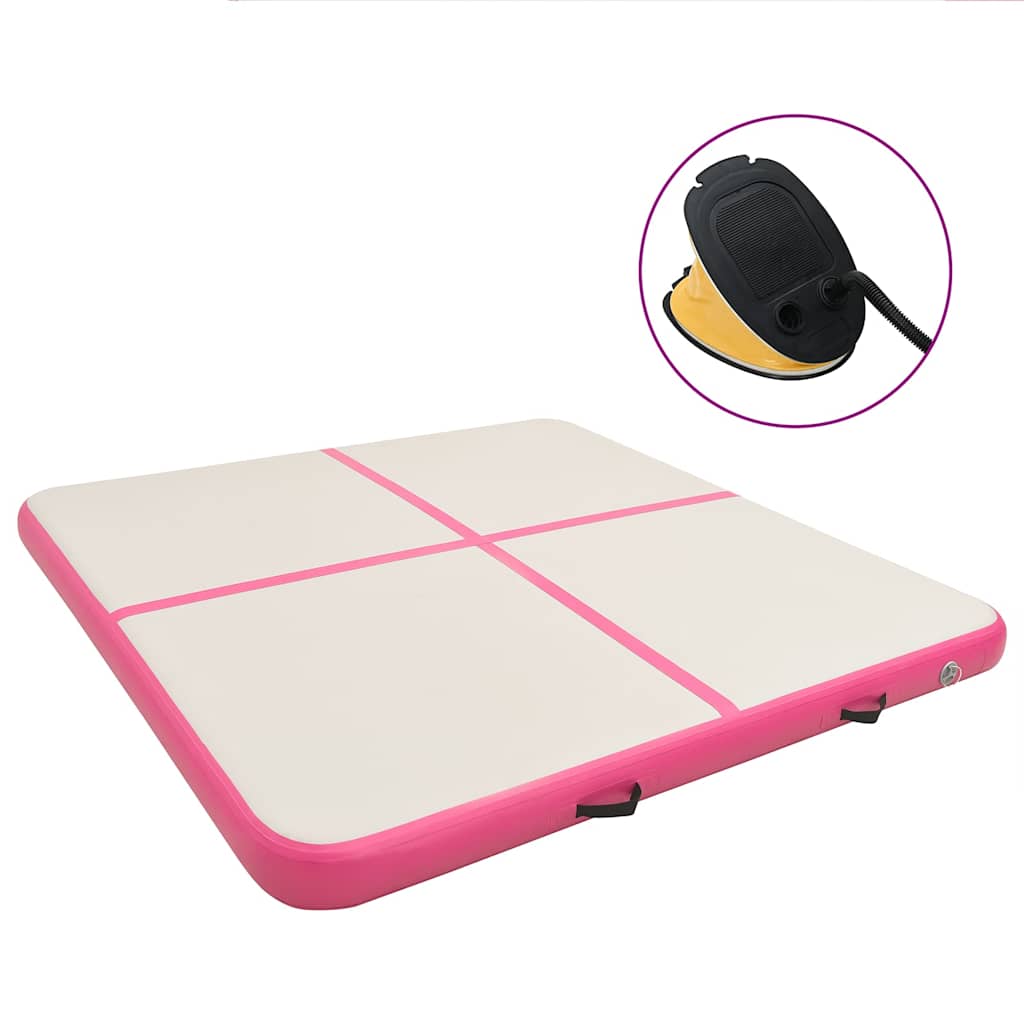 oppustelig gymnastikmåtte med pumpe 200x200x10 cm PVC lyserød billede