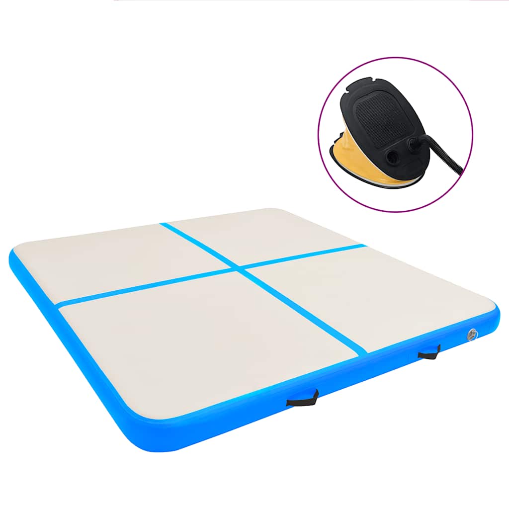 oppustelig gymnastikmåtte med pumpe 200x200x10 cm PVC blå billede