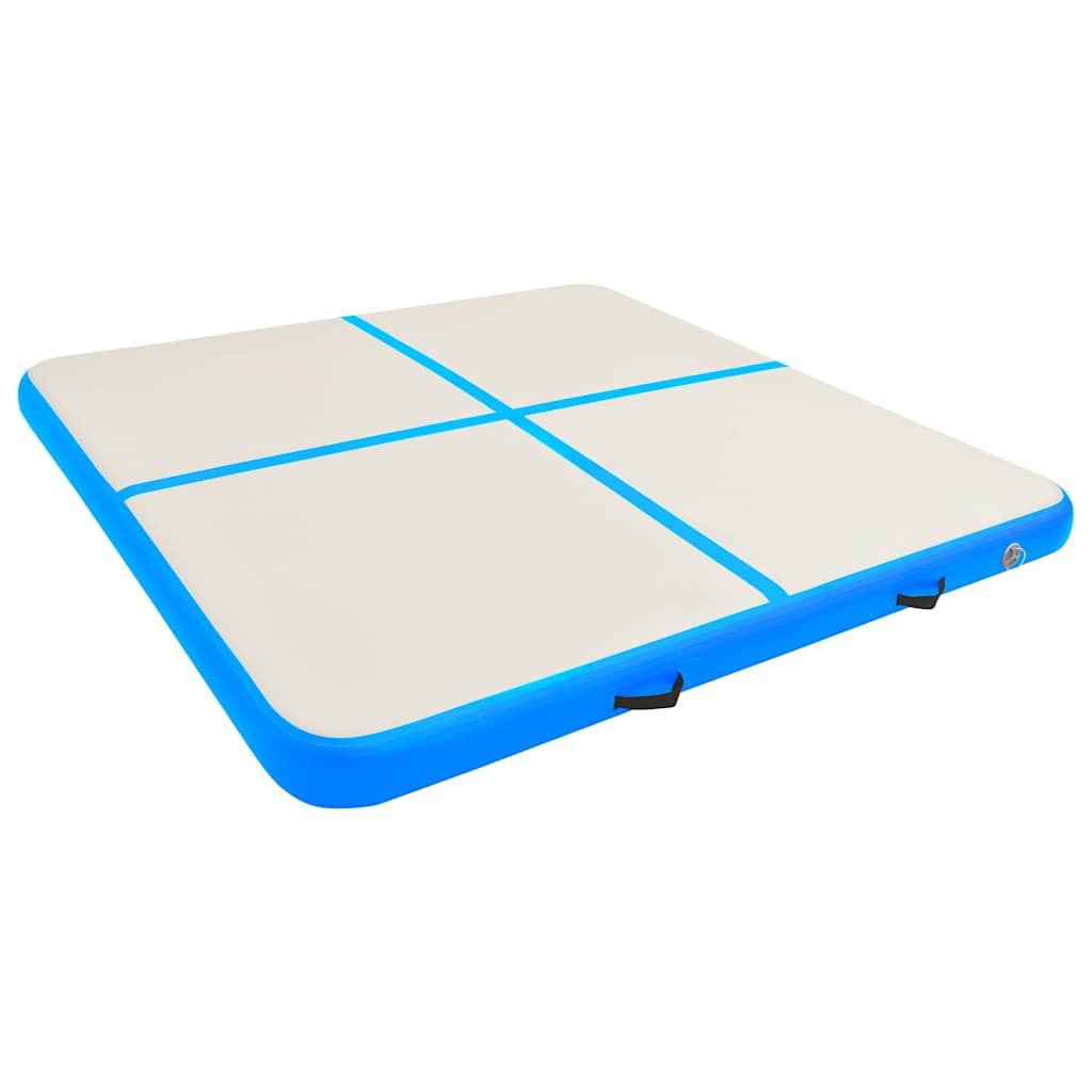 oppustelig gymnastikmåtte med pumpe 200x200x10 cm PVC blå
