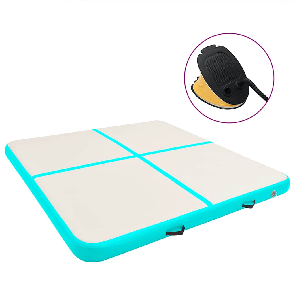 oppustelig gymnastikmåtte med pumpe 200x200x10 cm PVC grøn billede