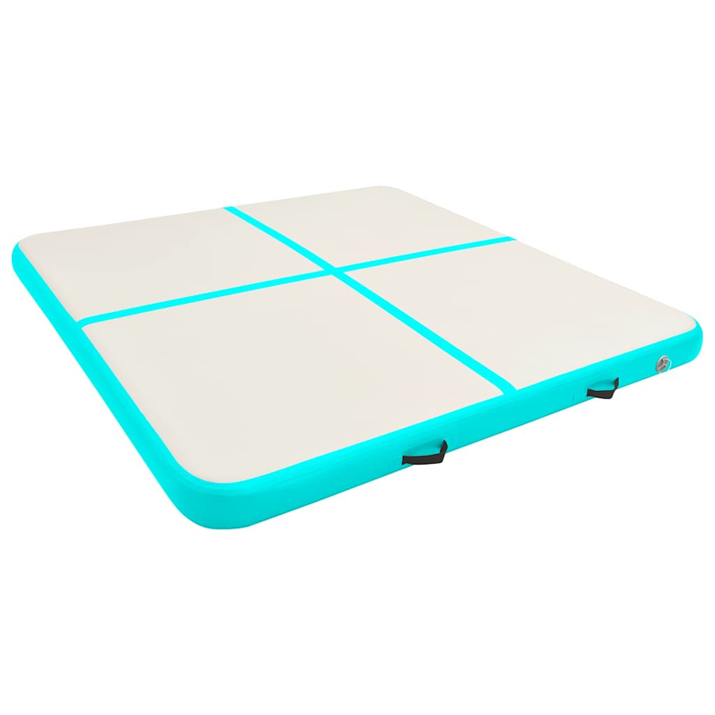 oppustelig gymnastikmåtte med pumpe 200x200x10 cm PVC grøn