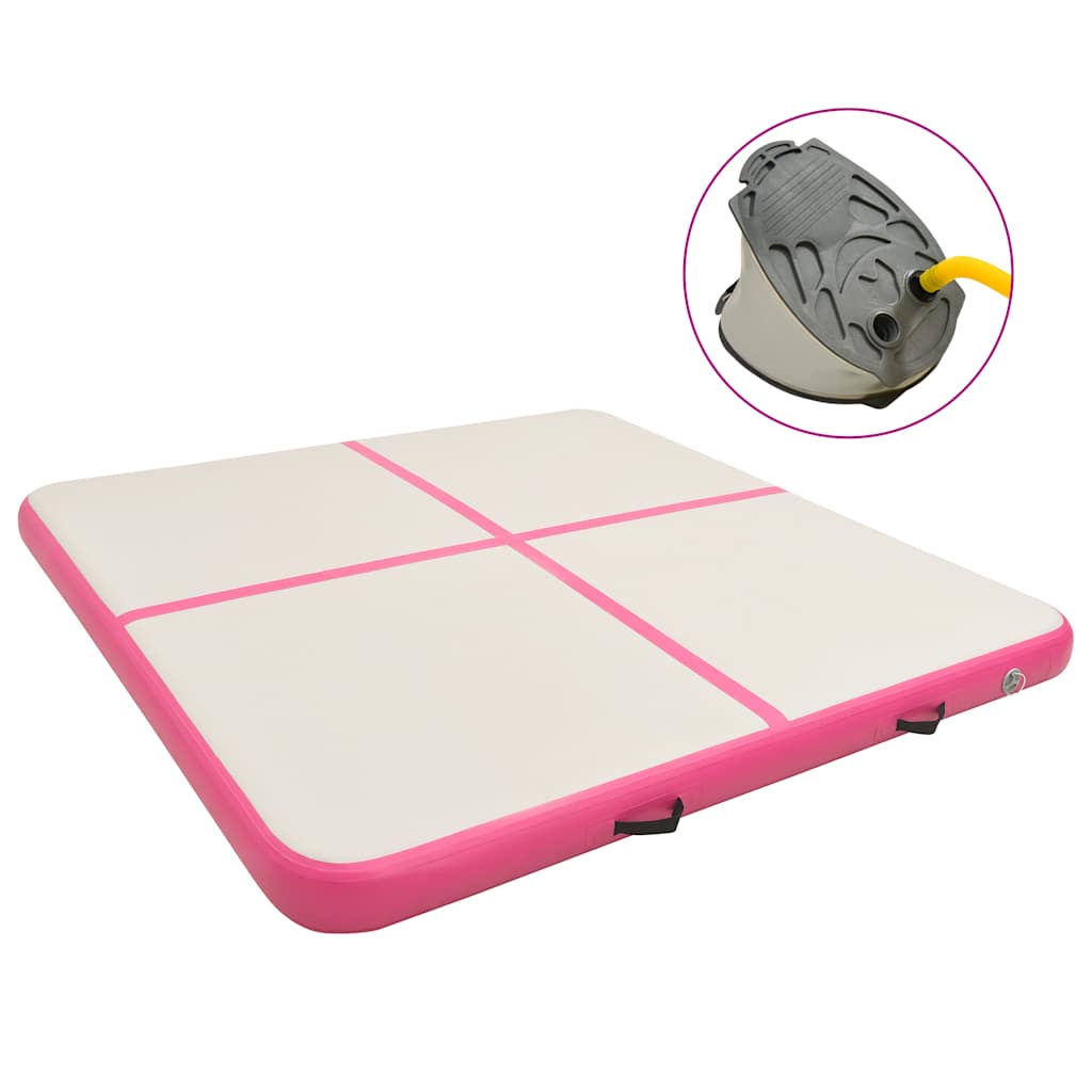 oppustelig gymnastikmåtte m. pumpe 200x200x15 cm PVC lyserød billede