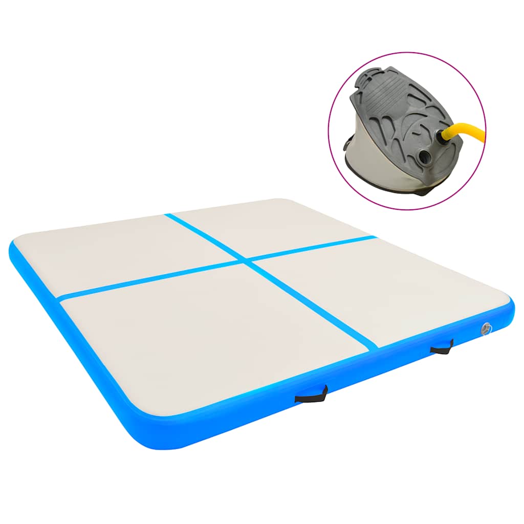 oppustelig gymnastikmåtte m. pumpe 200x200x15 cm PVC blå billede
